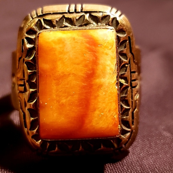 Traditional Native American Jewelry Giant Navajo Sterling Silver Orange Turquoise Ring